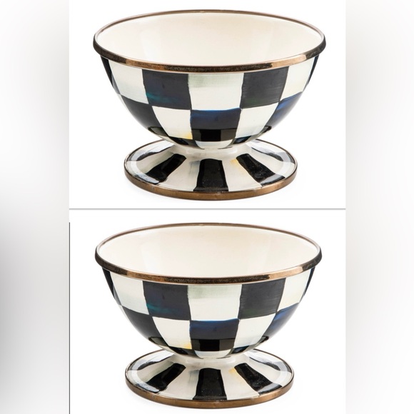 MacKenzie-Childs Courtly Check EnamelIce Cream Dishes (2) NEW w/ Tags! 🖤🤍